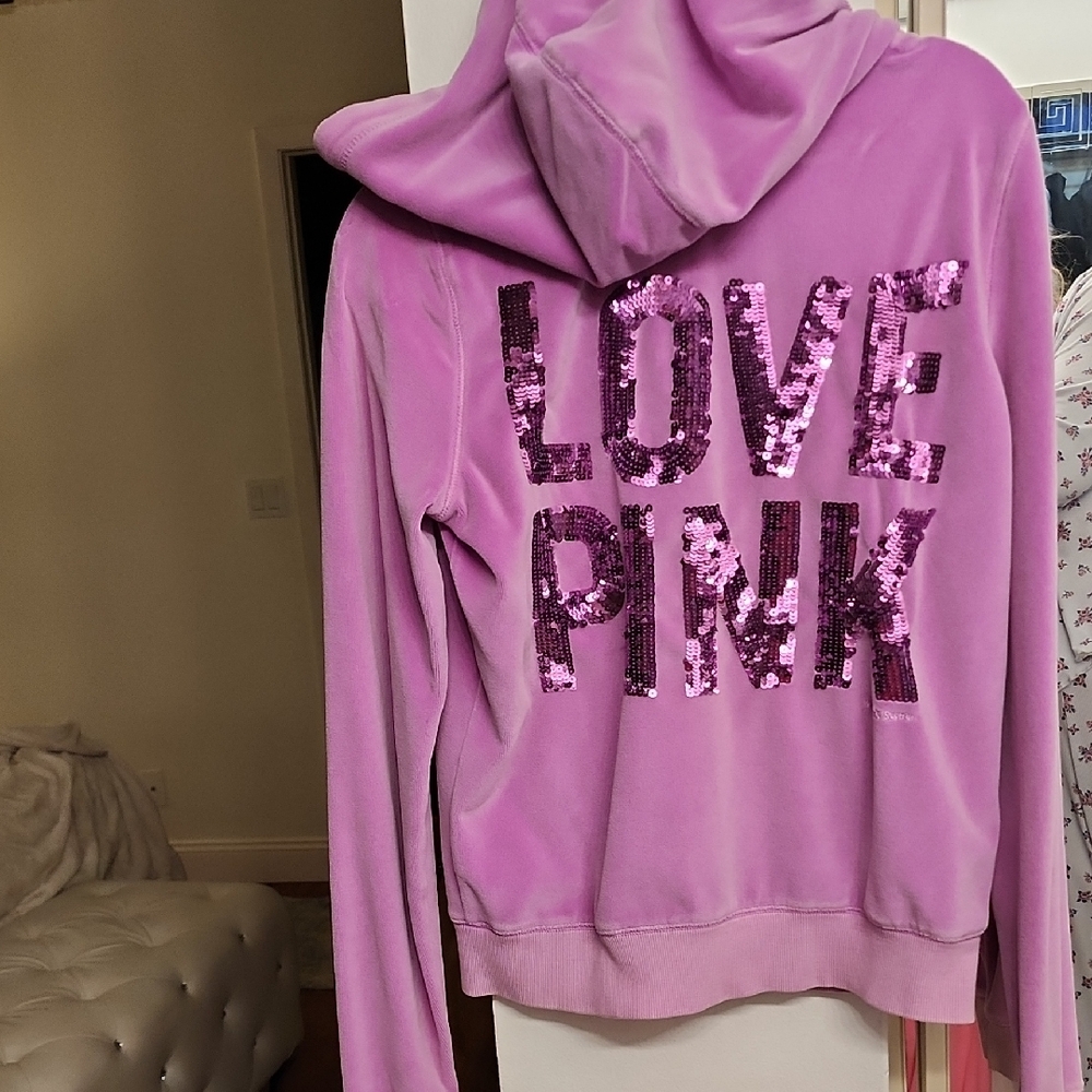 Victoria's Secret Pink VELOUR Zip-Up Hoodie Absolutely Beautiful Lilac 💜 - Picture 2 of 12